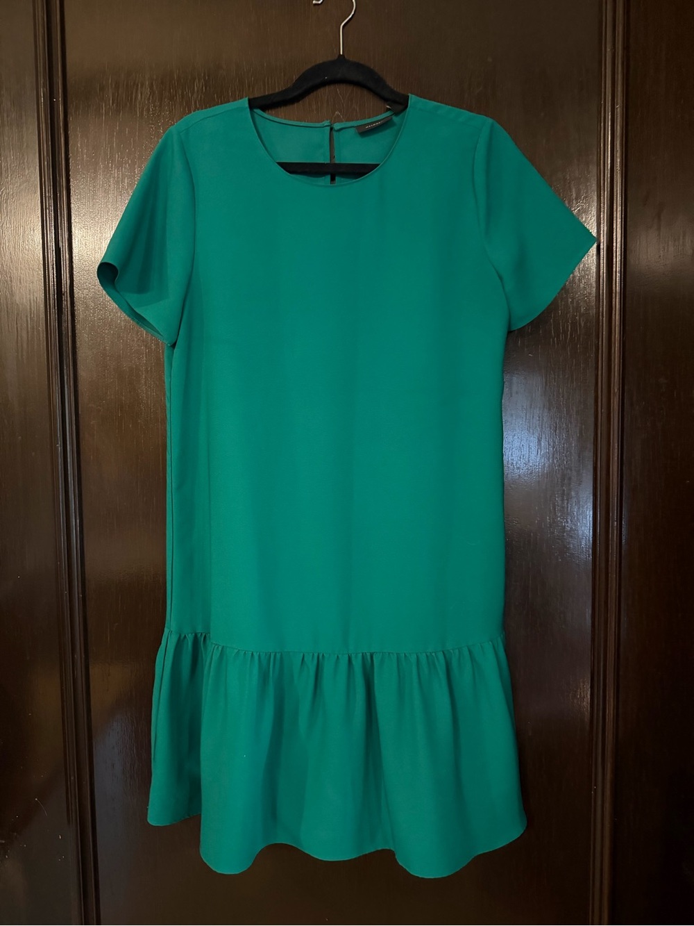 Halogen Teal Short Sleeve Ruffle-Hem Shift Dress